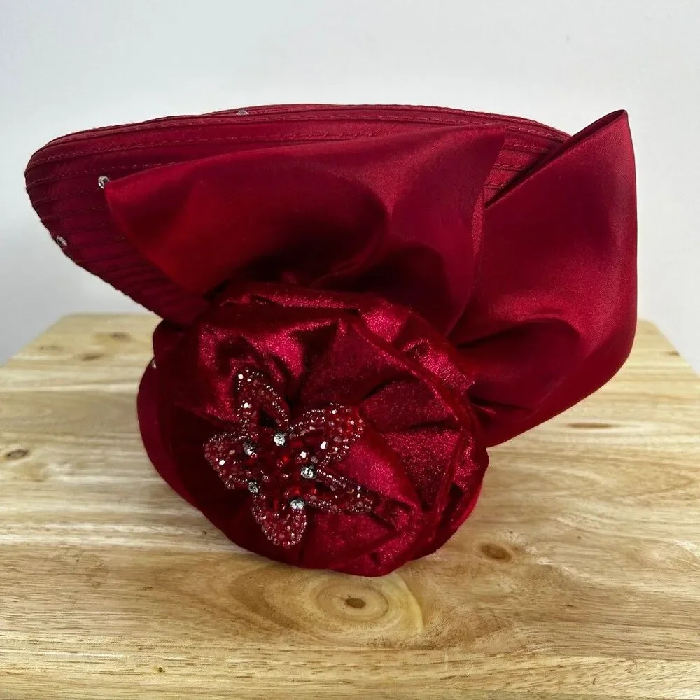 Ashro Whittall and Shon Red Church Hat Fascinator Beaded Velvet Flower Bow
